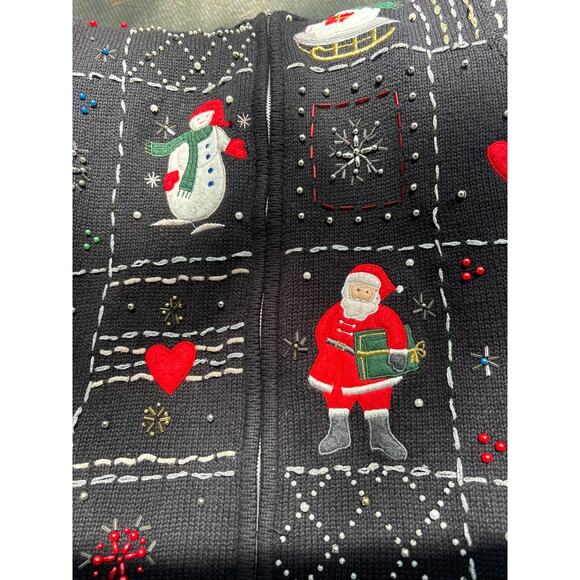Vintage Christmas Holiday Sweater Vest M Ramie Cotton Snowman Santa Pearl Accent - Picture 3 of 11